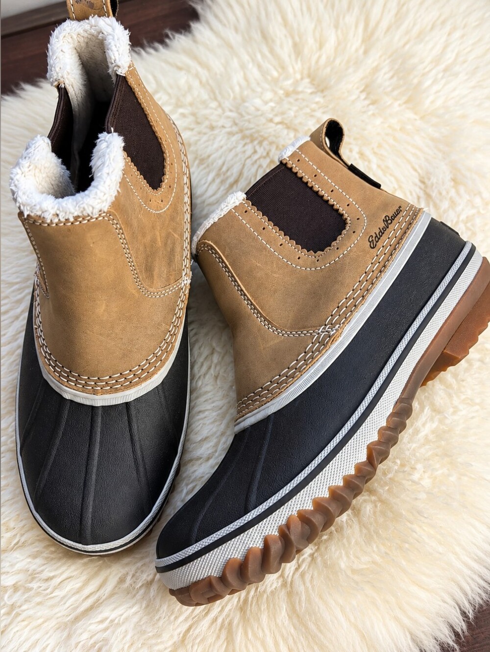 Eddie Bauer Hunt Pac Slip-On Chelsea Duck Boots Size 7 Faux Fur Lined